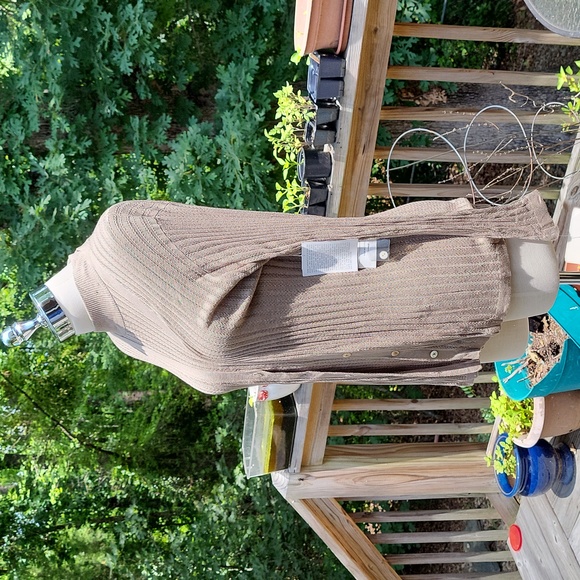 Ladies vintage silk knit short sleeve top with jacket, taupe, Anna Gray, M, NWT - Picture 2 of 14